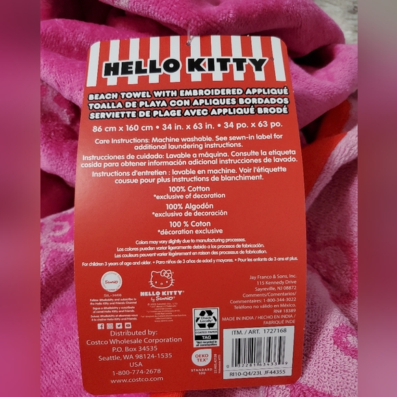 Hello Kitty Large Hot Pink Beach Towel - Picture 9 of 10